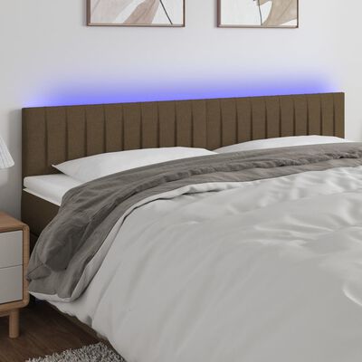 vidaXL LED горна табла за легло, тъмнокафява, 200x5x78/88 см, плат