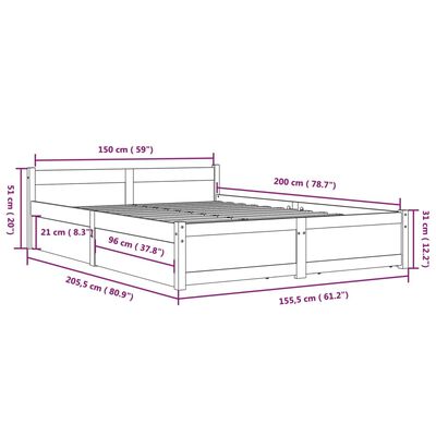 vidaXL Рамка за легло с чекмеджета, 150x200 см, King Size