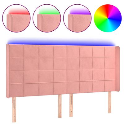 vidaXL LED горна табла за легло, розова, 183x16x118/128 см, кадифе