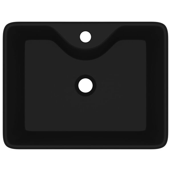 Керамична мивка с отвор за смесител, черна, квадратна