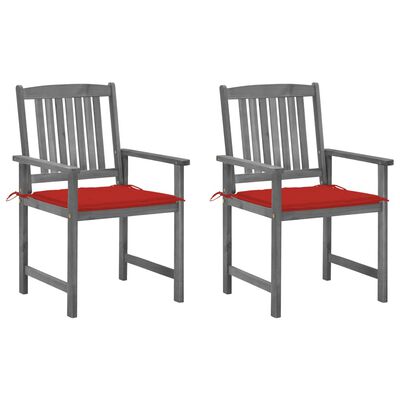 vidaXL Градински столове с възглавници, 2 бр, сиви, акация масив