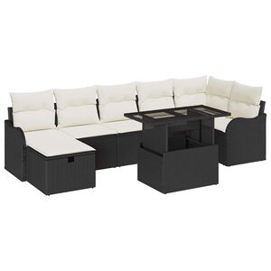 vidaXL Градински Софа Комплект с възглавница 8 pcs Черно Полиратан