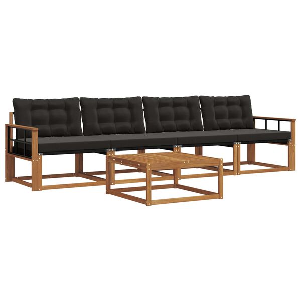 vidaXL Комплект дивани за открито 5 pcs Естествено и черно