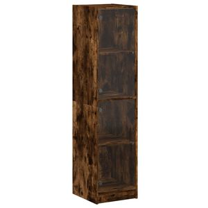 vidaXL Висок шкаф със стъклена врати, опушен дъб, 35x37x142 см