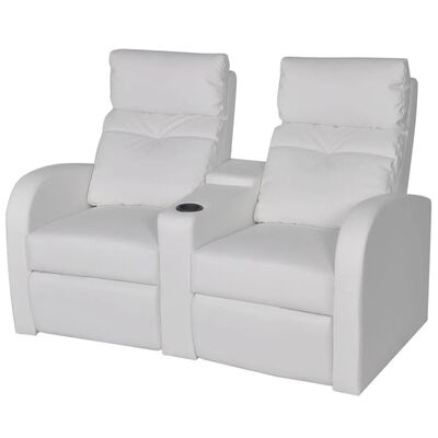 vidaXL LED диван реклайнер, 2-местен, изкуствена кожа, бял