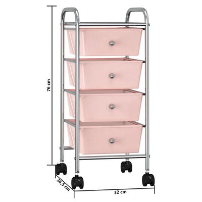 vidaXL Мобилна количка за съхранение с 4 чекмеджета розова пластмаса