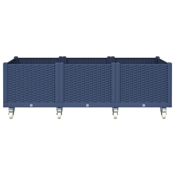 vidaXL Градинска кашпа с колелца, синьо сив, 150x80x54 см, PP