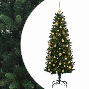 vidaXL Изкуствена коледна елха с топки 120 см 150 LED светодиода