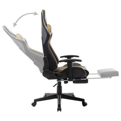 vidaXL Геймърски стол с подложка крака черно/златисто изкуствена кожа