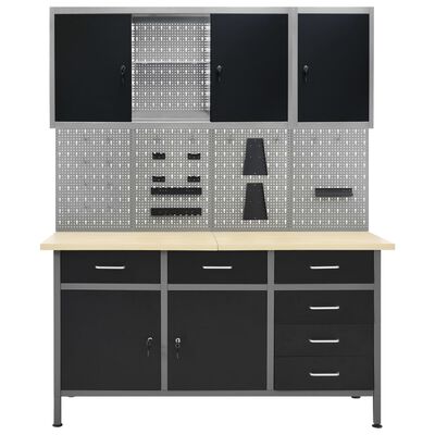 vidaXL Работна маса с четири стенни панела и два шкафа