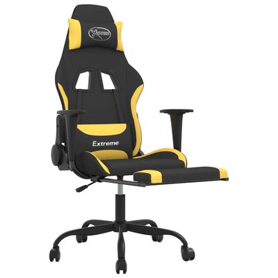 vidaXL Масажен гейминг стол с опора за крака, черно и жълто, плат