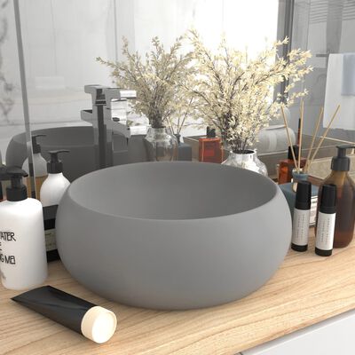vidaXL Луксозна кръгла мивка, матово светлосива, 40x15 см, керамика