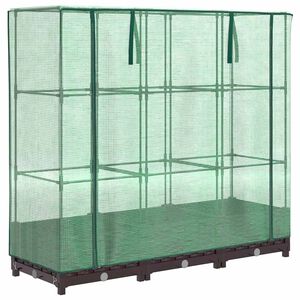 vidaXL Повдигнато легло с оранжерия калъф, ратанов вид, 120x40x123 см