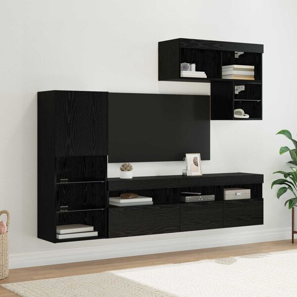 vidaXL Стойки за телевизор 6 pcs Черния дъб Инженерно дърво