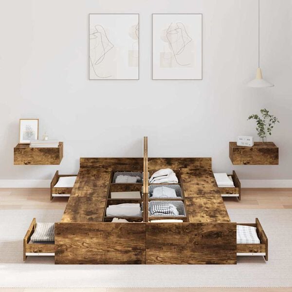 vidaXL Легло с място за съхранение с таблото Димян дъб 120 x 190 cm