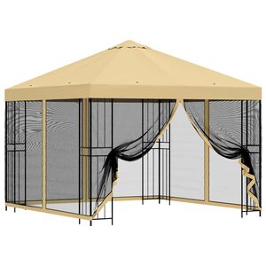 vidaXL Градинска беседка със стени 3 x 3 m Кремаво Полиестер и стомана