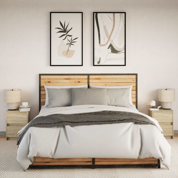 vidaXL Нощни шкафчета с LED, 2 бр, сонома дъб, инженерно дърво