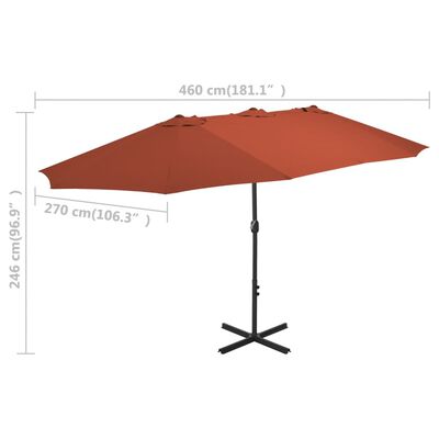 vidaXL Градински чадър с алуминиев прът, 460x270 см, керемиден