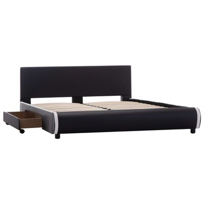 vidaXL Рамка за легло с чекмеджета, черна, изкуствена кожа, 140x200 cм