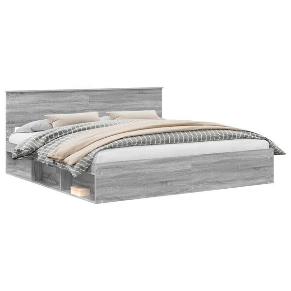 vidaXL Рамка за легло Сив Сонома 200 x 200 cm Солидно борово дърво