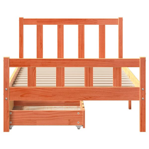 vidaXL Рамка за легло без матрак, восъчнокафяв, 75x190 см, бор масив