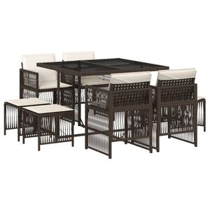 vidaXL Градински трапезен комплект възглавници 9 части кафяв полиратан