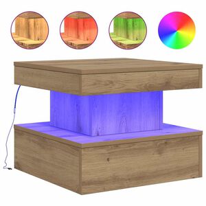 vidaXL Маса за кафе с LED осветление, дъб артизан, 50x50x40 см