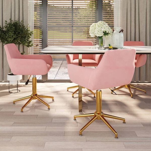 vidaXL Въртящи се трапезни столове, 4 бр, розови, кадифе