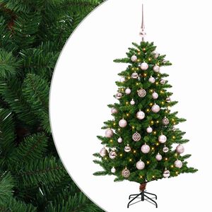 vidaXL Изкуствена коледна елха с топки 120 см 150 LED светодиода