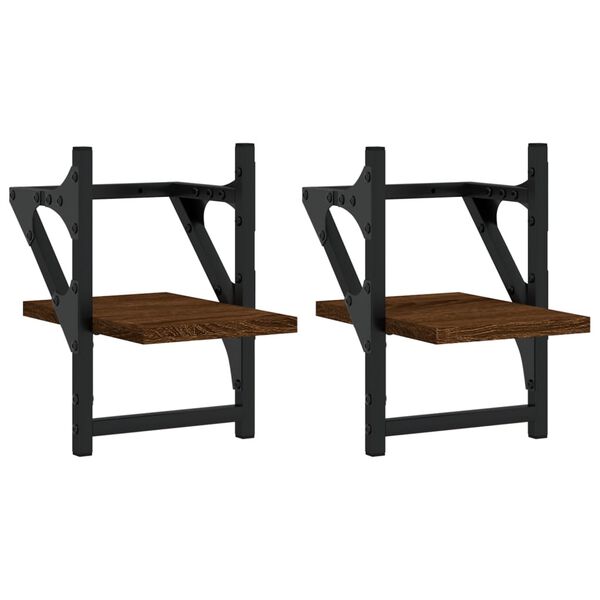 vidaXL Стенни рафтове с пръти 2 бр кафяв дъб 20x25x30 см