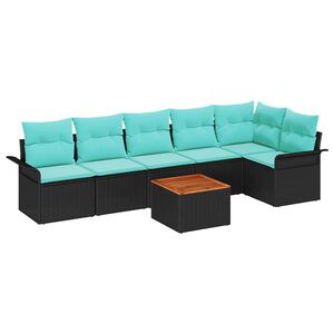 vidaXL Градински Софа Комплект с възглавница 7 pcs Черно полиратан