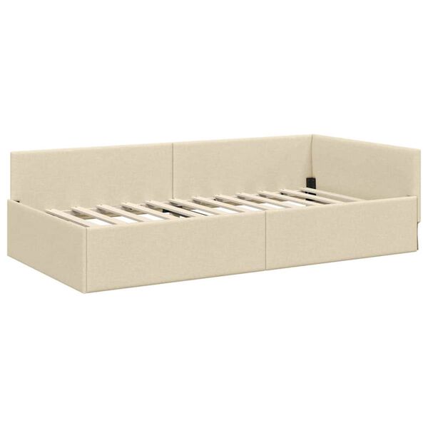 vidaXL Ъглова рамка за легло с таблото Крем 100 см x 200 см Кадифе