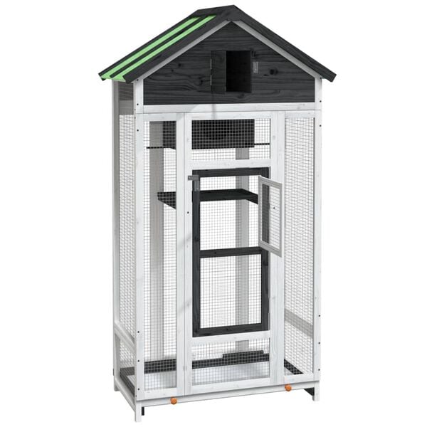 vidaXL Къщичка за птици сива 91,5x53x170 см масивна чамова дървесина