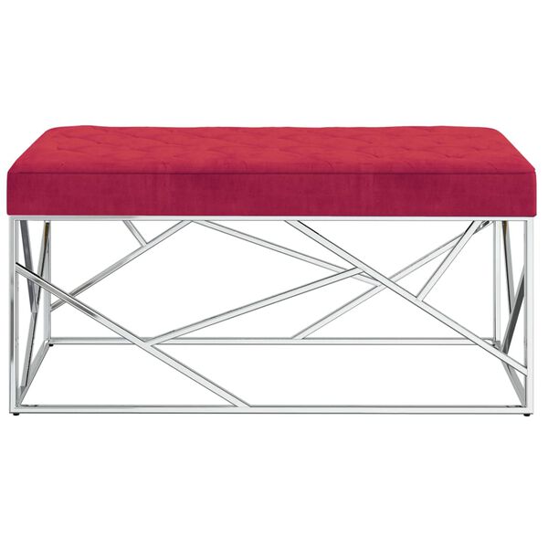 vidaXL Пейка, 97 см, виненочервено кадифе и неръждаема стомана