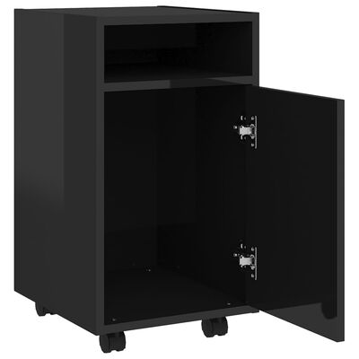 vidaXL Страничен шкаф с колелца, черен гланц, 33x38x60 см, ПДЧ
