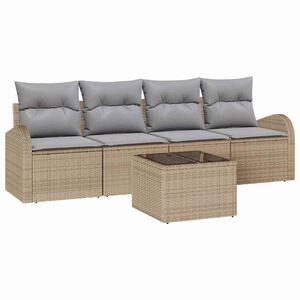 vidaXL Градински Софа Комплект 5 pcs 4-Seater Бежово и сиво полиратан