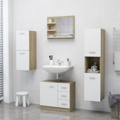 vidaXL Огледало за баня, бяло и дъб сонома, 60x10,5x45 см, ПДЧ
