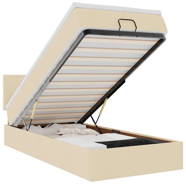 vidaXL Османска легло с матрак и LED, кремаво, 80x200 см, плат