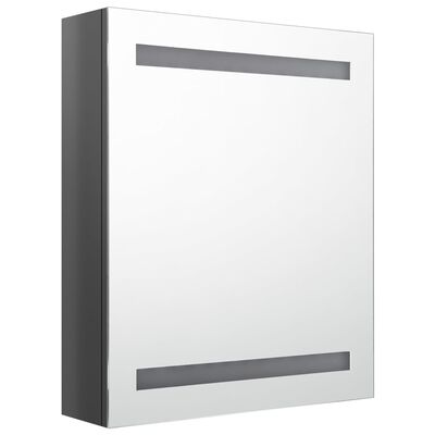 vidaXL LED шкаф с огледало за баня, сияйно сиво, 50x14x60 см