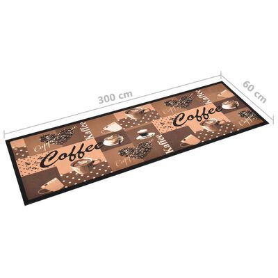 vidaXL Кухненско килимче, перимо, кафяв принт кафе, 60x300 см