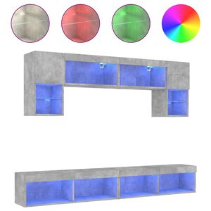 vidaXL ТВ стенни модули с LED, 6 части, бетонно сиви, инженерно дърво
