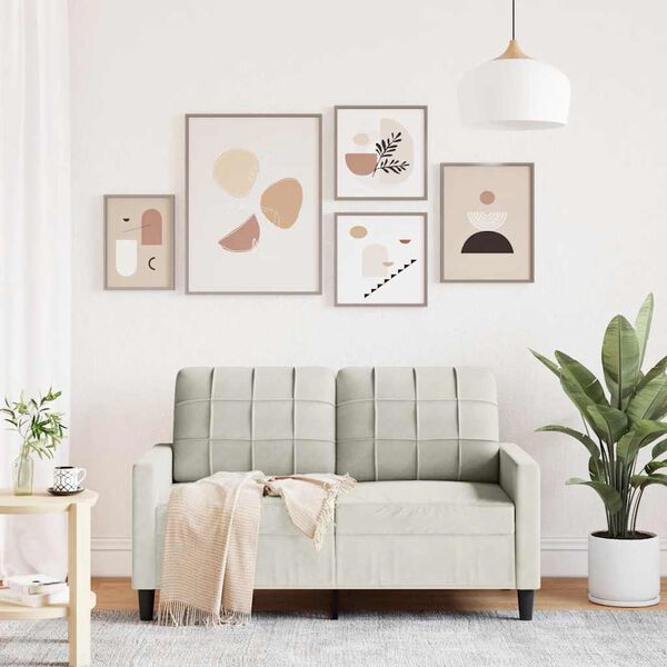 vidaXL 2-местен диван, кремав, 120 см, кадифе