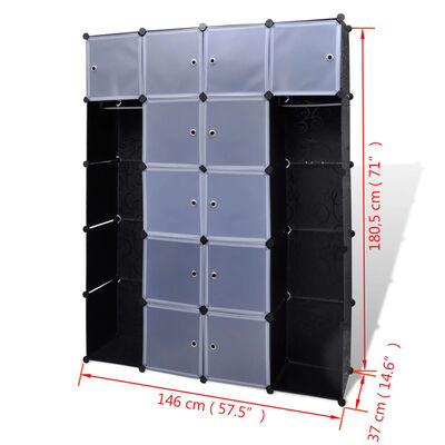 vidaXL Модулен шкаф с 14 отделения, черно и бяло, 37x146x180,5 см