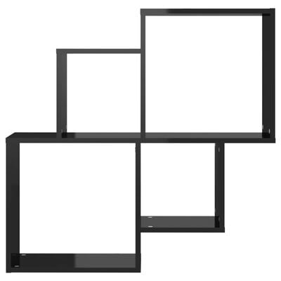 vidaXL Стенен кубичен рафт, черен гланц, 80x15x78,5 см, ПДЧ
