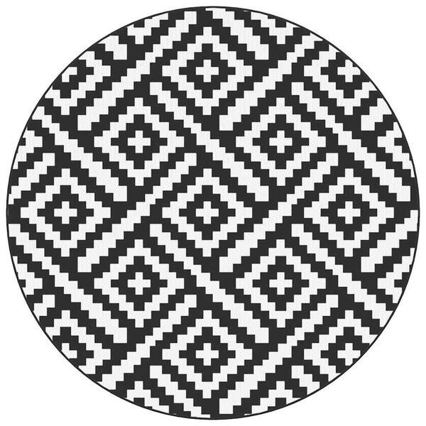 vidaXL Килим за открито, ARAKIL бяло и черно, &Oslash;200 см, PP