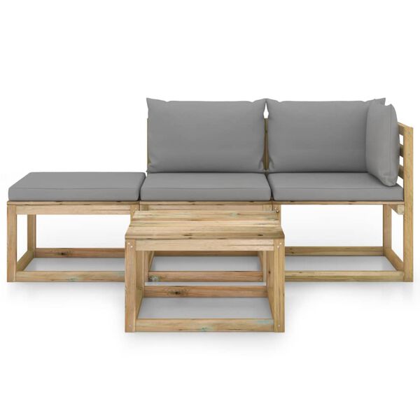 vidaXL Градински лаундж комплект 4 части със сиви възглавници