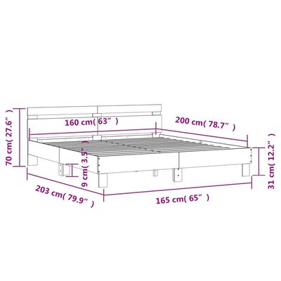 vidaXL Рамка за легло с табла, дъб сонома, 160x200 см, инженерно дърво