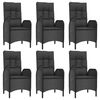 vidaXL Градински трапезен комплект 7 части възглавници черен полиратан