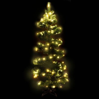 vidaXL Усукана осветена коледна елха със стойка, зелена, 150 см, PVC