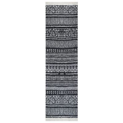 vidaXL Килим, черно и бяло, 80x300 см, памук